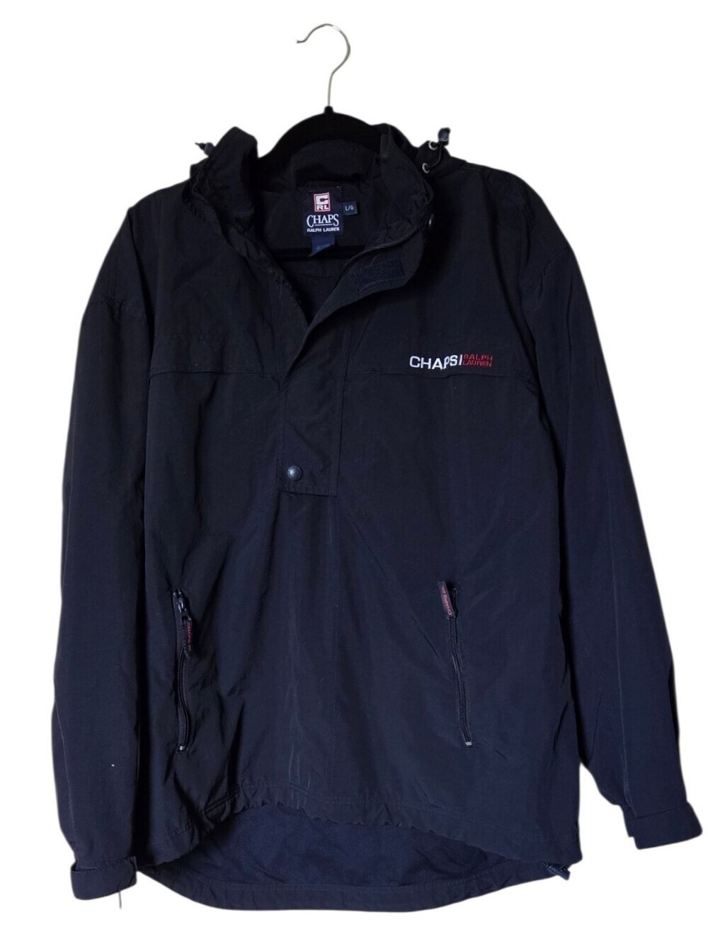 Vintage Chaps Men's Black Windbreaker Pullover Jacket